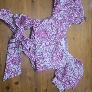 Anthropologie Maeve Pink and White Smocked Top